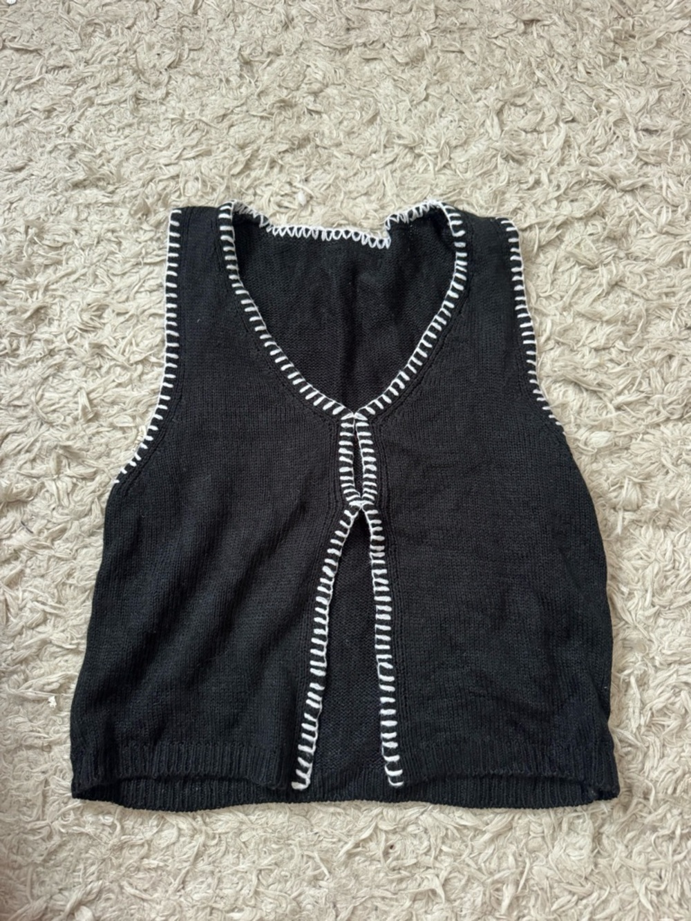 SHEIN Black Tank Top with White Stitch Trim